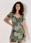 Ditsy Patchwork Milkmaid Mini Dress, Green, large