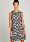 Black Tribal Jacquard Shift Dress, Black, large
