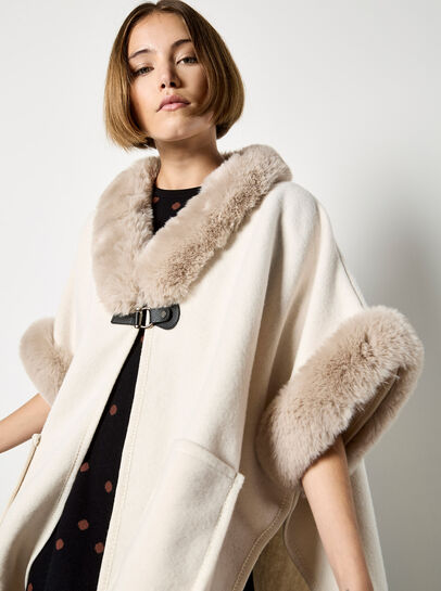 Faux Fur Trim Cape