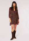 Ditsy Floral Ruched Mini Dress, Black, large