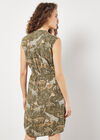 Tropical Animal Print Zip Mini Dress, Khaki, large