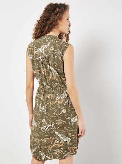 Tropical Animal Print Zip Mini Dress