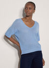 Waffle Open Knit Top, Sky Blue, large