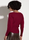 Diamante Ribbed Batwing Jumper, Burgundy, large