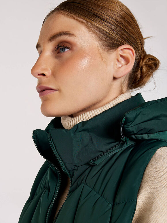 Hooded Zip Puffer Gilet, Green, large