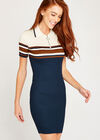 Navy Ribbed Polo Zip Dress, Navy, large