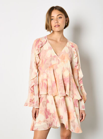 Floral Chiffon Ruffle Mini Dress