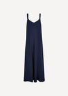 Wide-Leg Textured Cotton Jumpsuit, Navy, large