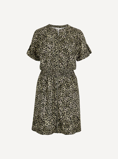 Leopard Print Zip-Down Mini Dress