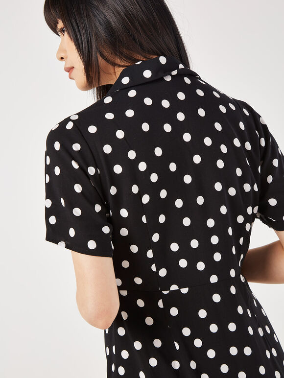 Polka Dot Double-Breasted Mini Dress, Black, large