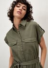 Cotton Slub Midi Shirt Dress, Khaki, large