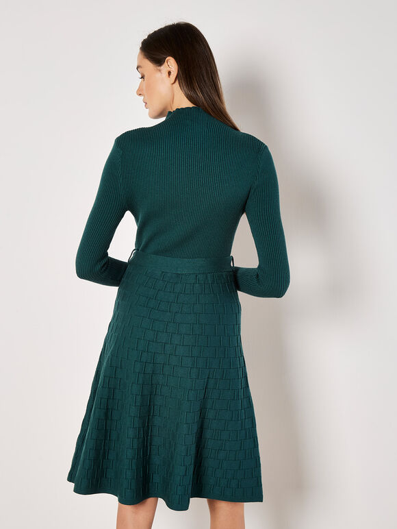 High Neck Knitted Dress, Green, large