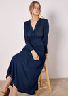 V-Neck Textured Midi Dress, Navy, large