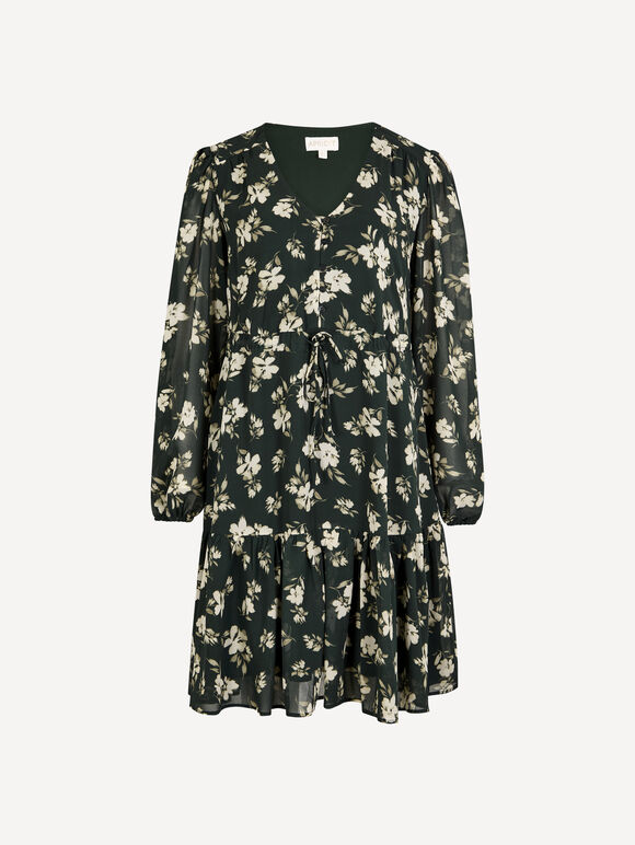 Chiffon Floral Print Mini Dress, Green, large