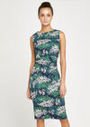 Fern Springs Print In Side Ruched Dress, Navy, large