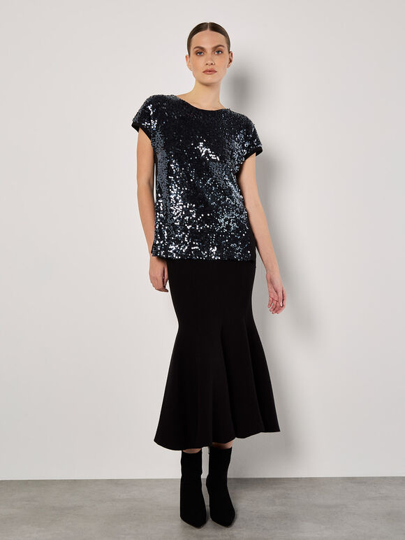 Sequin Embellished T-Shirt, Dark Grey - Charcoal, large