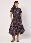 Sarasa Floral Shirt Midi Dress, Navy, large