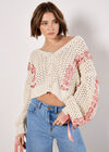 Chunky Knit Cropped Bow Cardigan, Stone, large