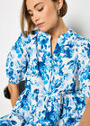 Floral Print Cotton Mini Dress, Blue, large