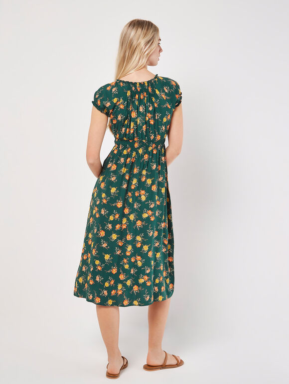Vintage Rose Milkmaid Midi Dress, Green, large