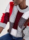 Colour Block Chunky Knit Cable Jumper, Grey, large