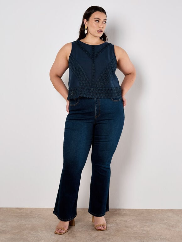 Cotton Lace Bow Top, Navy, large