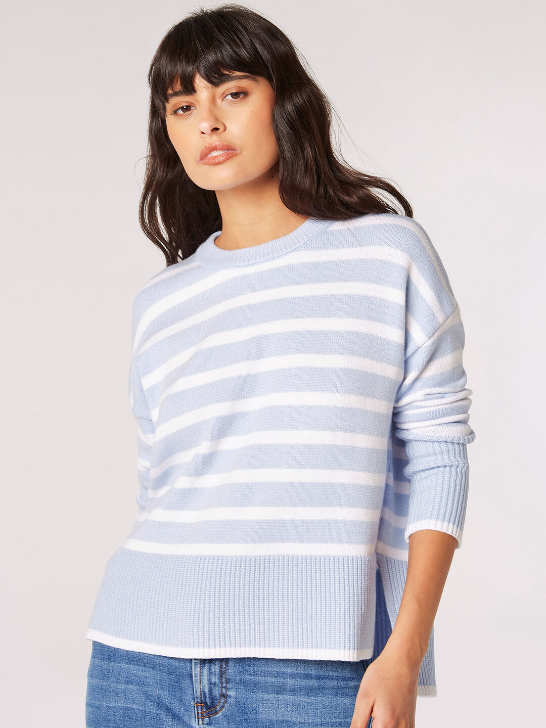 Image of Split Hem Stripe Knitted Jumper