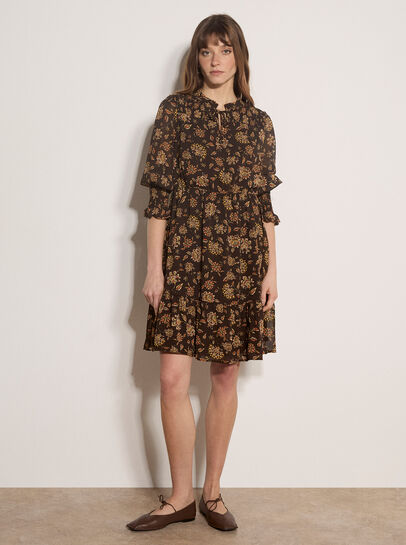 Folk Floral Chiffon Mini Dress