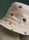 Embroidered Fruit Cotton Bucket Hat, White, large