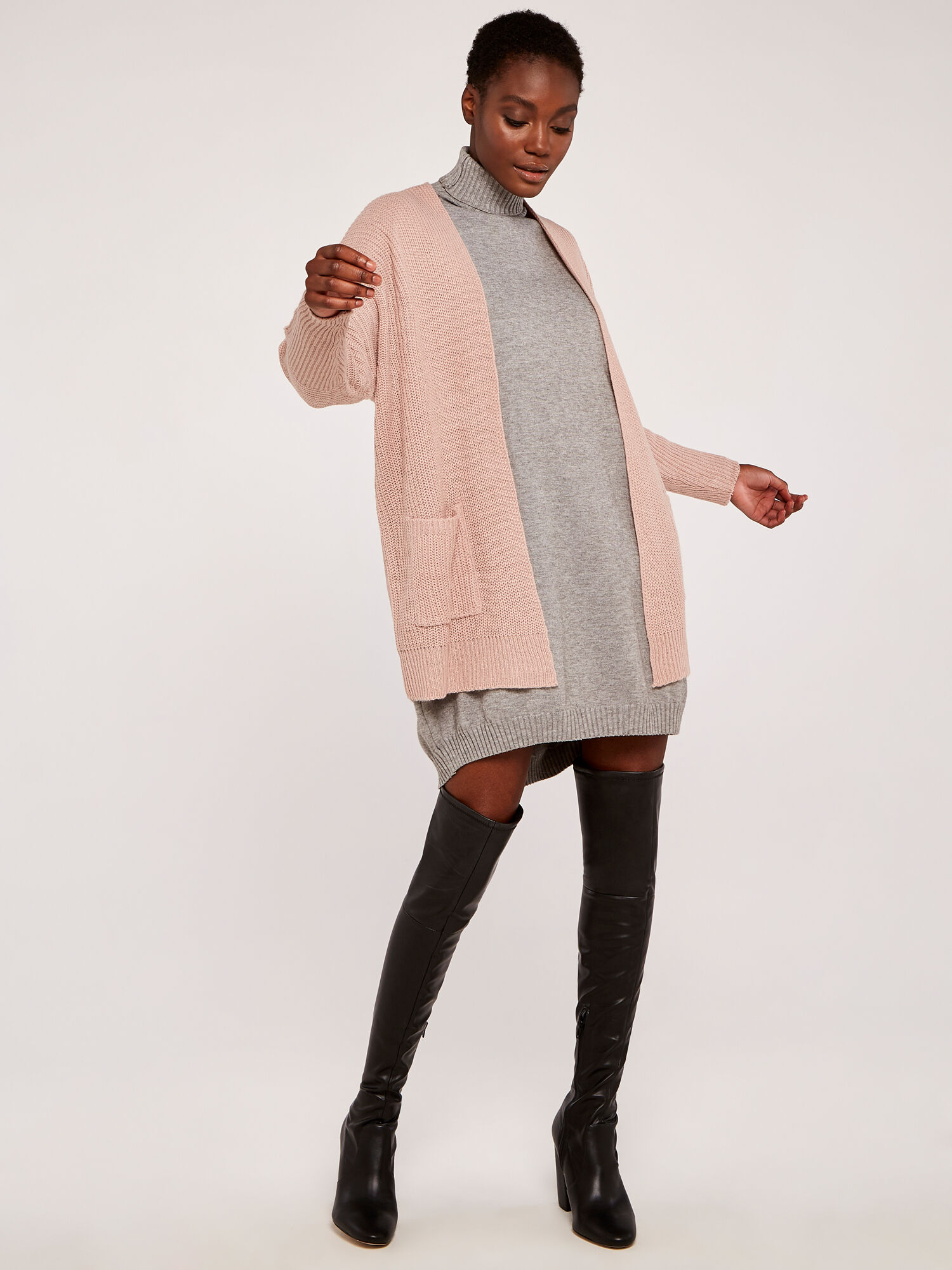 Fisherman 2 Pocket Open Cardigan Apricot Clothing