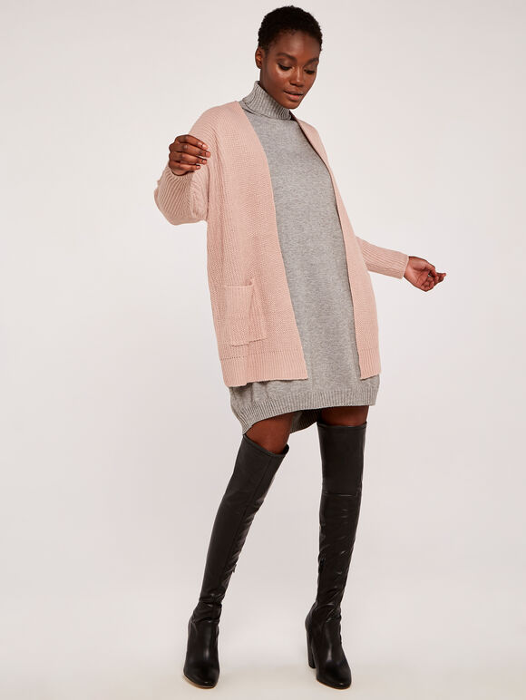 Fisherman 2 Pocket Open Cardigan, Pink, large