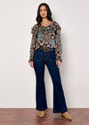 Patchwork Floral Shimmer Ruffle Blouse, Teal, large