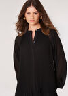 Plisse Chiffon Mini Dress, Black, large