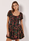 Floral Paisley Layered Mini Dress, Black, large