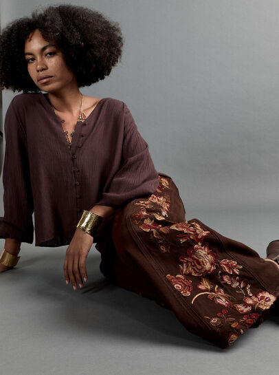 Floral Embroidered Wide-Leg Jeans