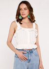Stripe Ruffle Cotton Top, Cream, large