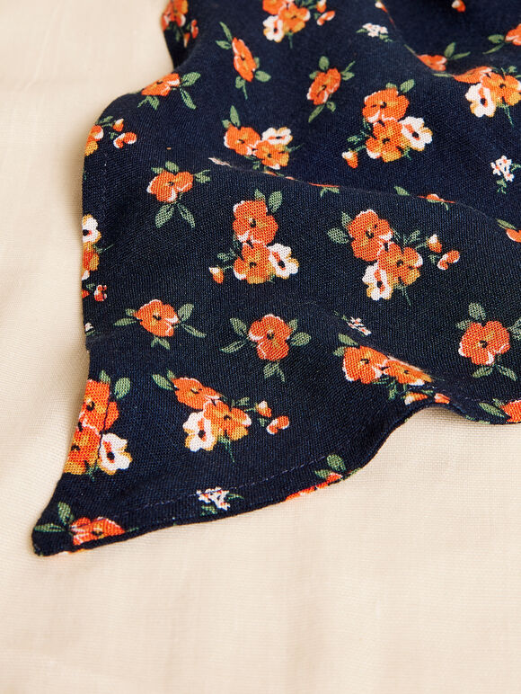 Floral Head Scarf, Navy, large