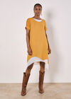 Slub Shimmer Tunic Mini Dress, Mustard, large