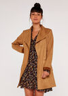 Suedette Waterfall Car Coat, Brown, large