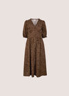Polka Dot Ruffle Midi Dress, Brown, large