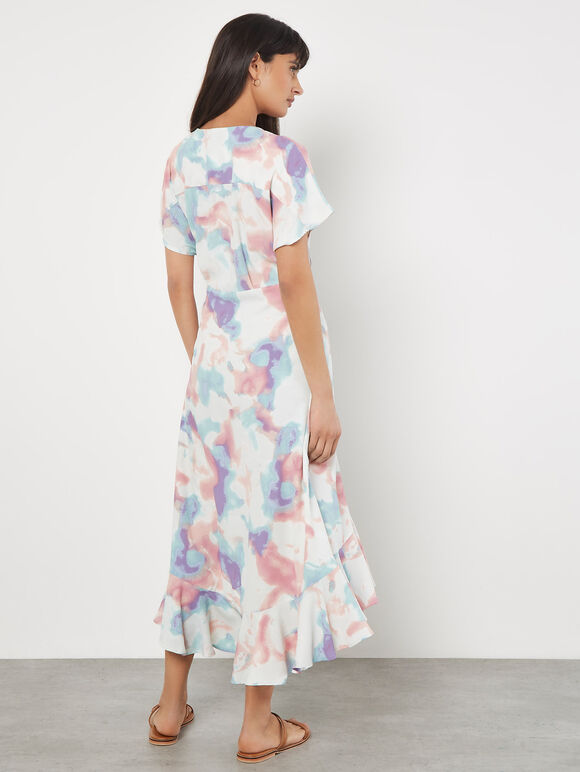 Watercolour Ruffle Wrap Midi Dress, Mint, large