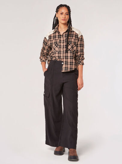 Crochet Detail Cropped Checked Shirt