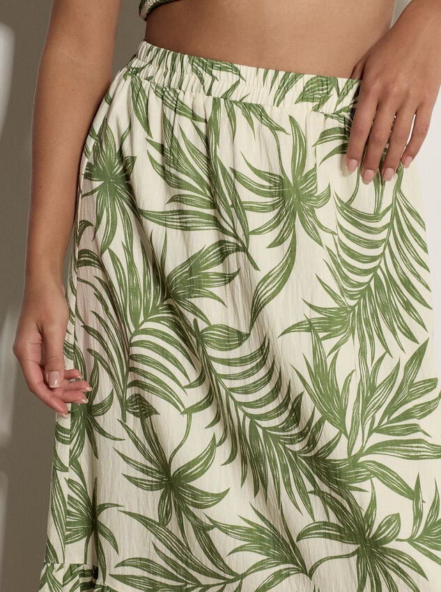 Palm Print Midi Skirt, Cream, large