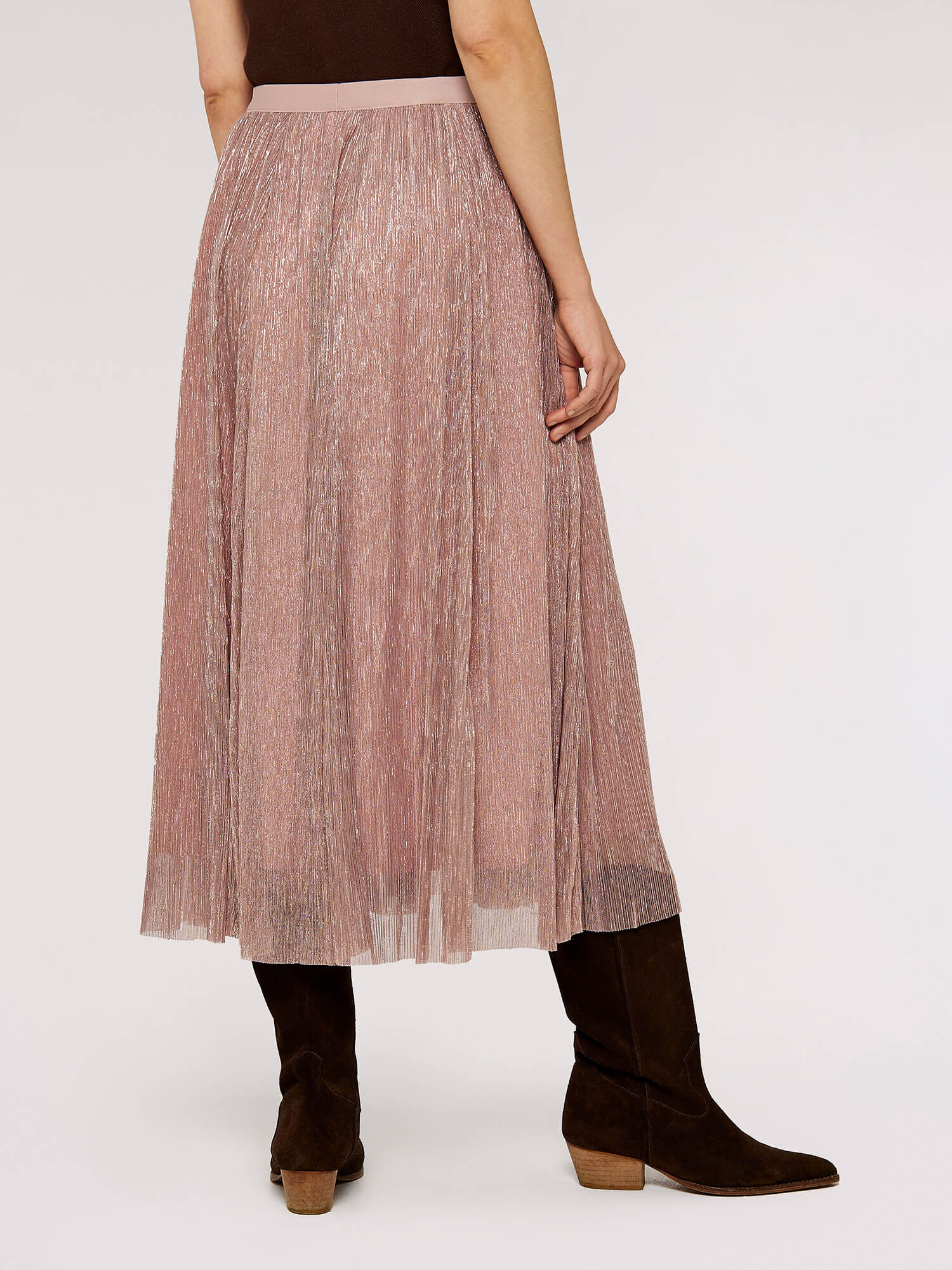 Lurex Pleated Midi Skirt