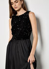 Velvet Sequin Bodice Midi Dress, Black, large
