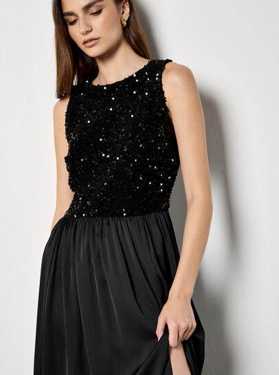 Velvet Sequin Bodice Midi Dress