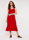 Check Smocked Midi Dress, Red, large