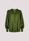 Balloon Sleeve Satin Blouse, Green, large