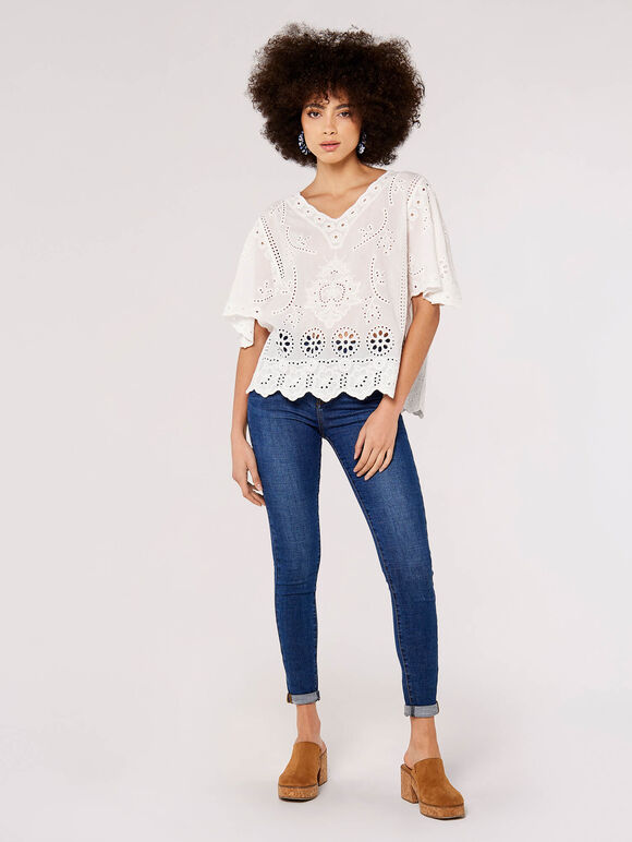 Embroidered Cotton Top, White, large