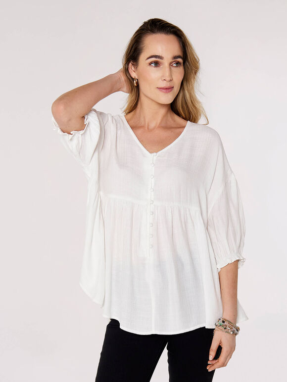 Textured Oversized Tier Top, White, large